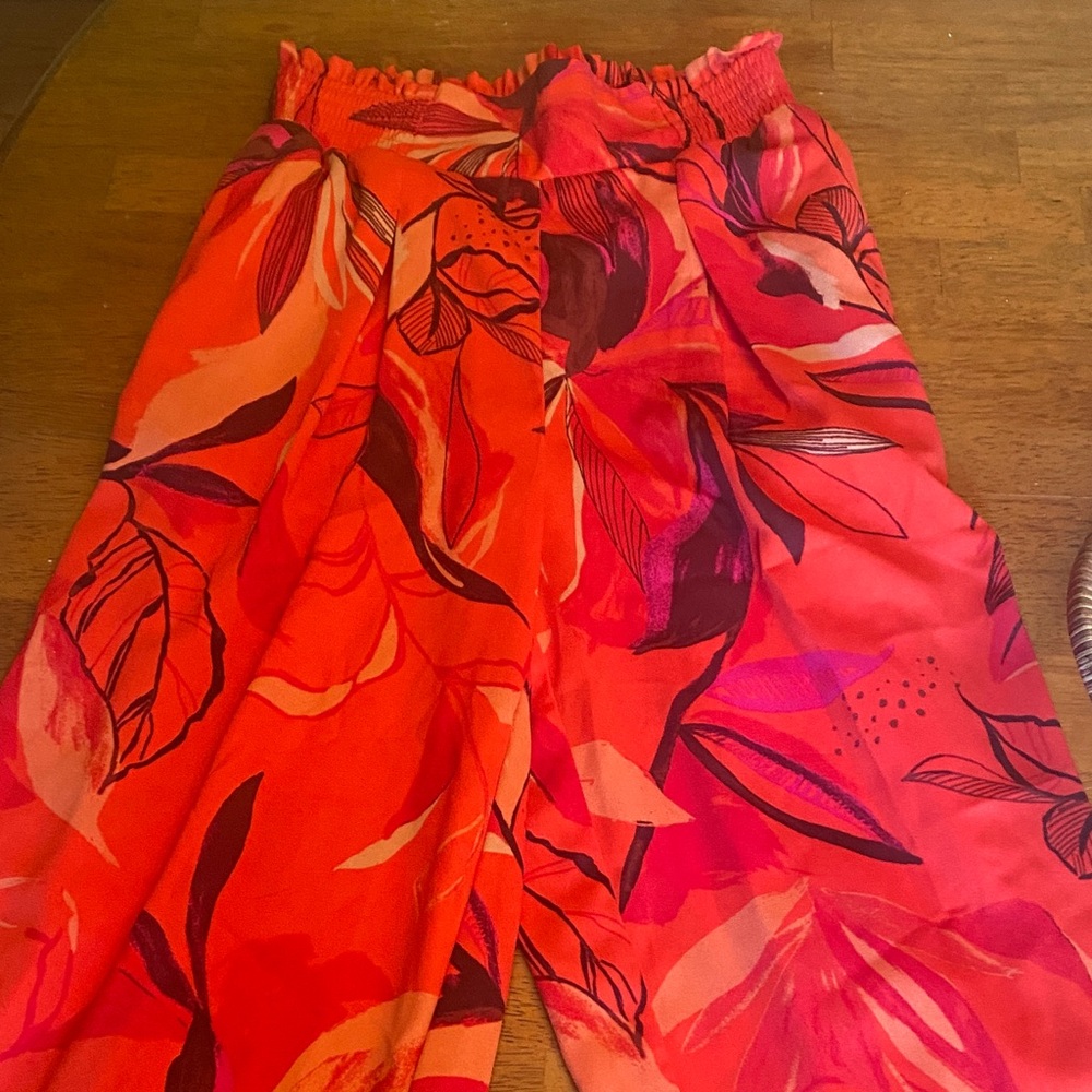 Red and brown wide leg pants